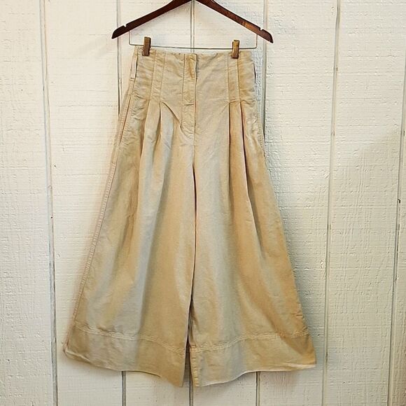 Erika Cavallini Pants - ERIKA CAVALLINI Women's Pleated High-Waisted Wide Leg Cotton Pant Italy 38/small